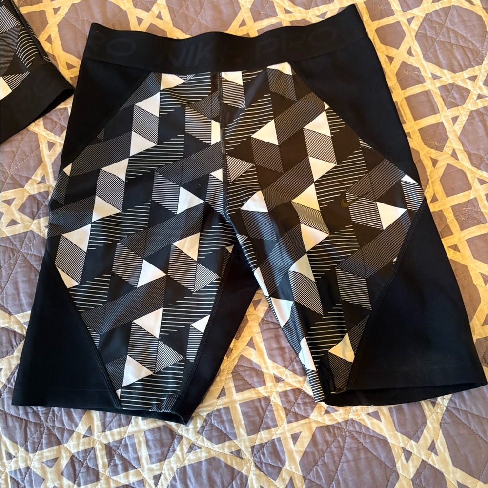 Nike Black and White Geometric Athletic Shorts